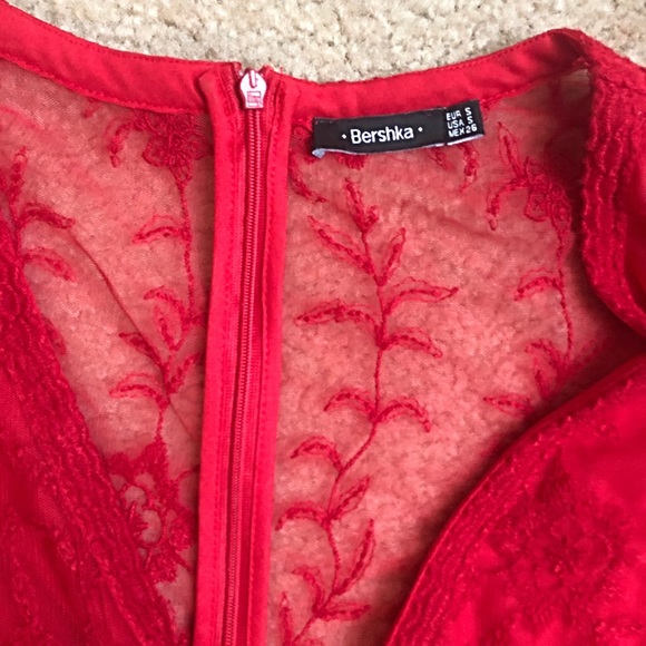 Bershka embroidered red summer dress size S - Picture 5 of 6